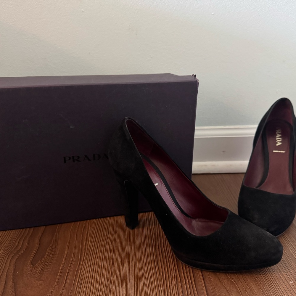 Prada Women's Classic Black Suede Heels